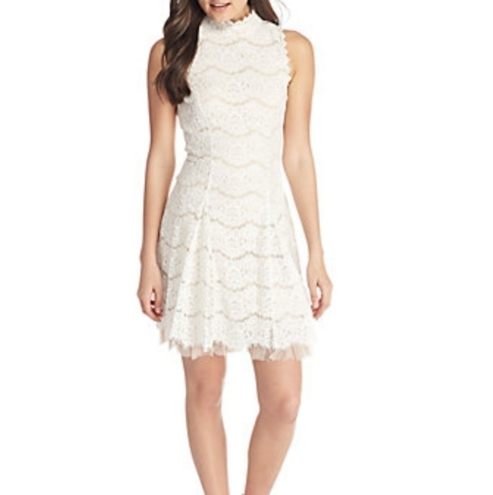 TRIXXI White Lace With Tulle Hem Dress